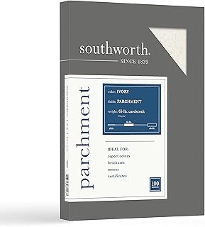 Southworth Company, Agawam, MA Z980CK Fine Parchment Paper,65lb,100 SH/BX,Acid-Free/Lignin,Ivory
