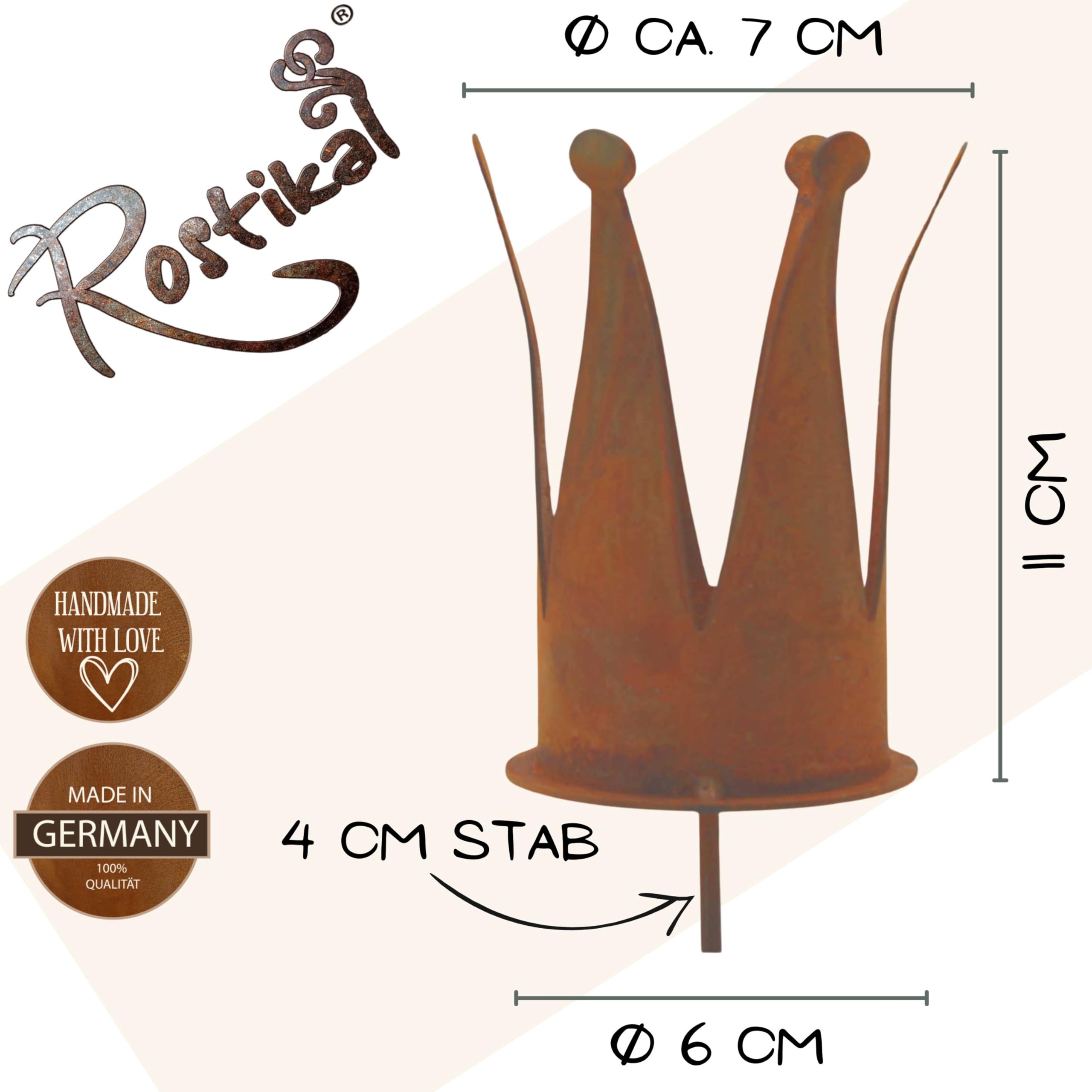 Rostikal 4er Set Teelichthalter Krone Ø 7 cm Edelrost Kerzenhalter Adventskranz Deko Kerzenteller