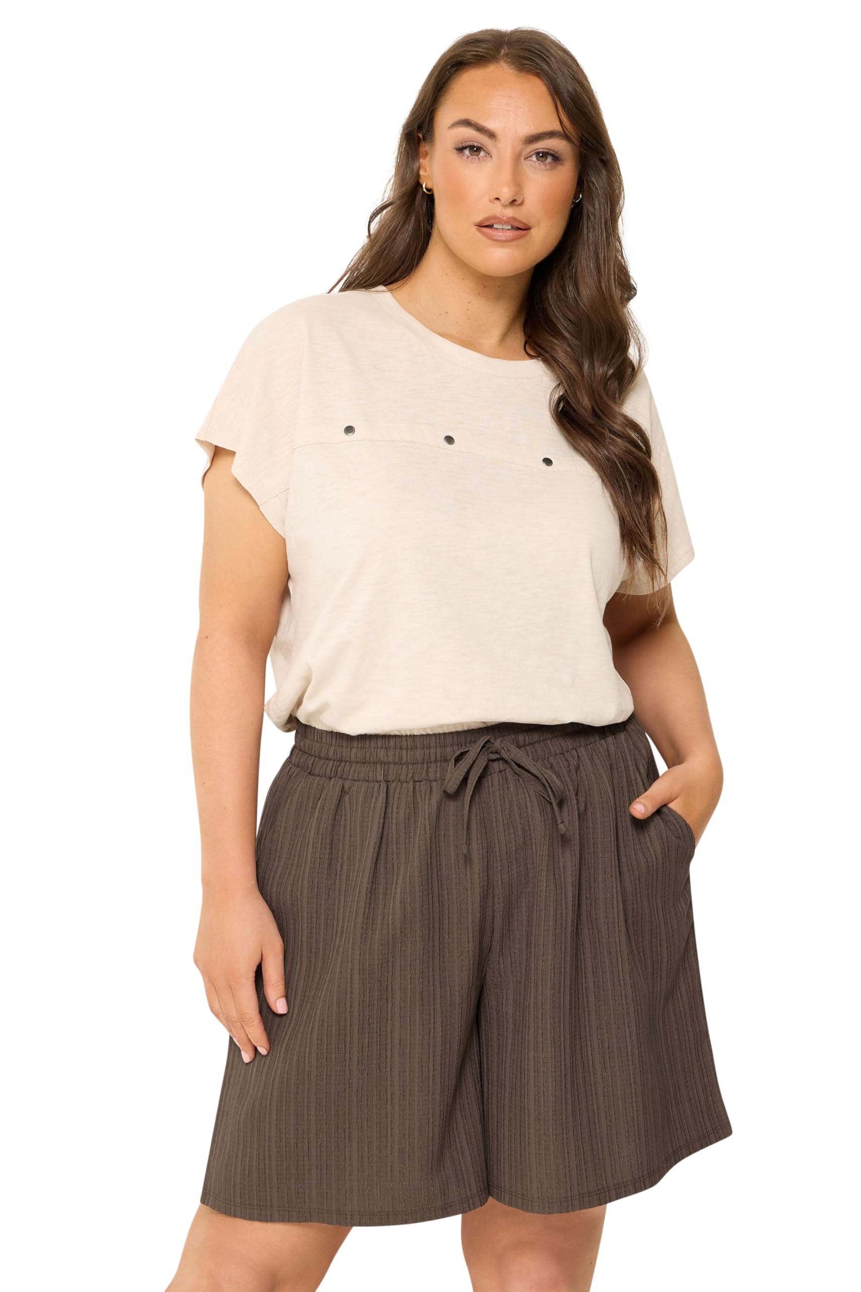 Yours Curve Brown Textured Shorts - Women's - Plus Size Curve