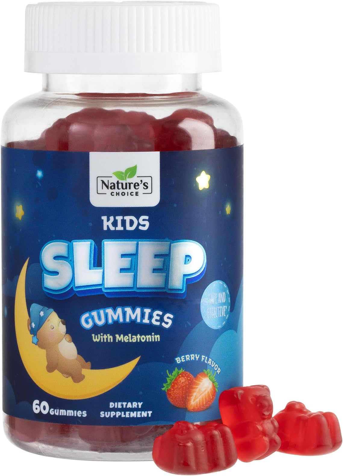 Nature's Choice Kids Sleep Gummies - 2mg Melatonin Per Serving - Children's Sleep Gummy, Non-Habit Forming, Works with Natural Sleep Cycle, Calm & Drug-Free, Tasty Natural Berry Flavor, 60 Gummies