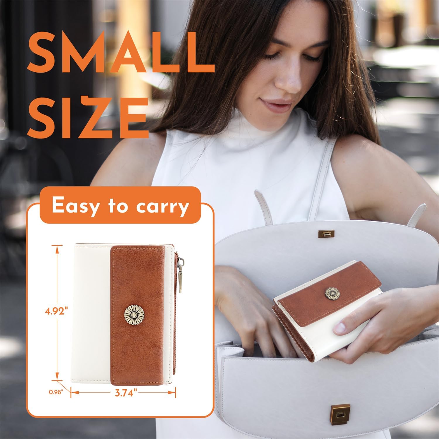 Small Wallet Women RFID Blocking Soft Leather Bifold Compact Card Holder Wallet for Women with Zipper Coin Pocket Beige Brown - Image 3