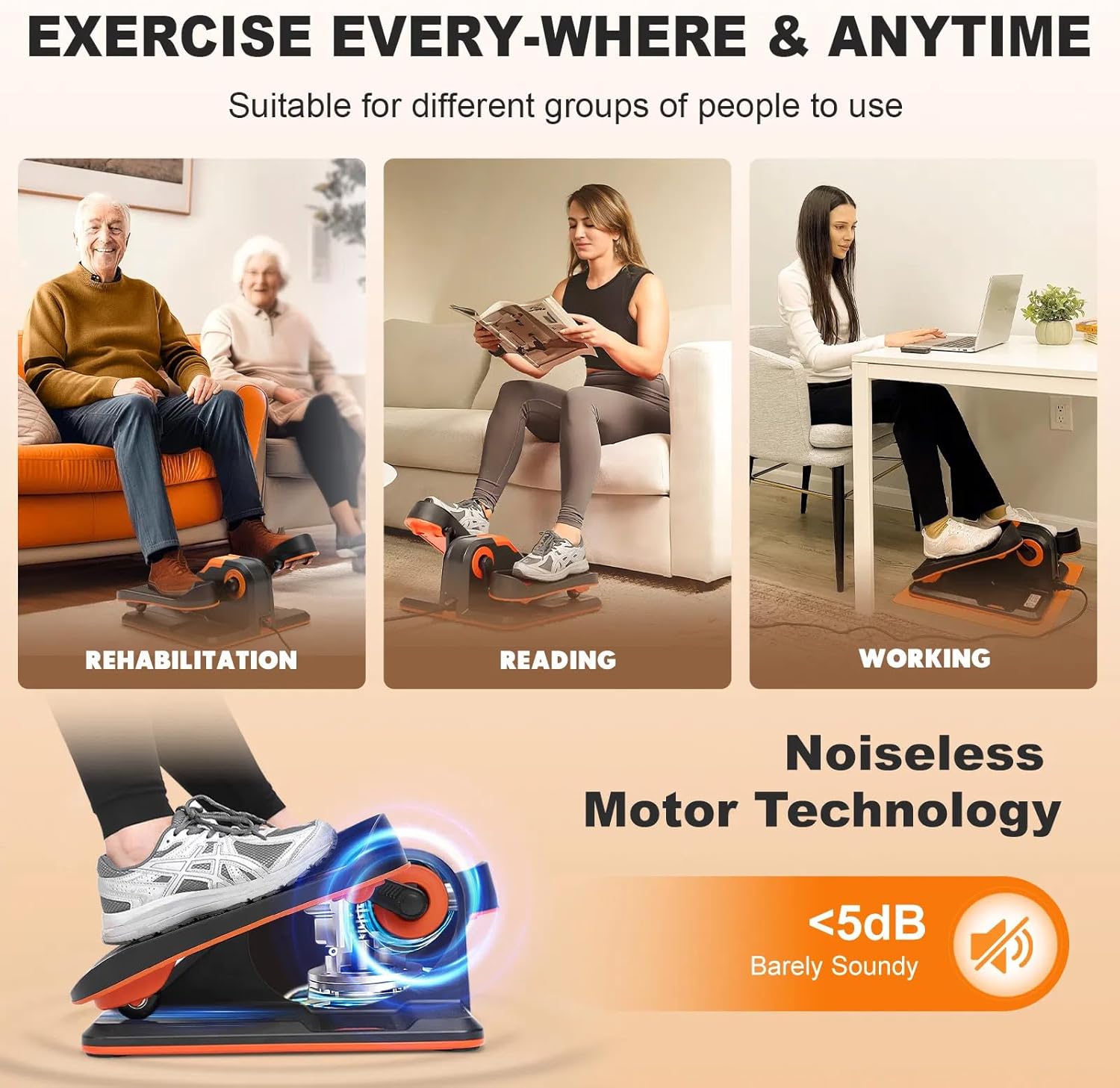 Under Desk Elliptical Machine for Seniors – Compact, Quiet & Portable Mini Leg Pedal Exerciser with Adjustable Speed and LED Display for Home and Office Workouts