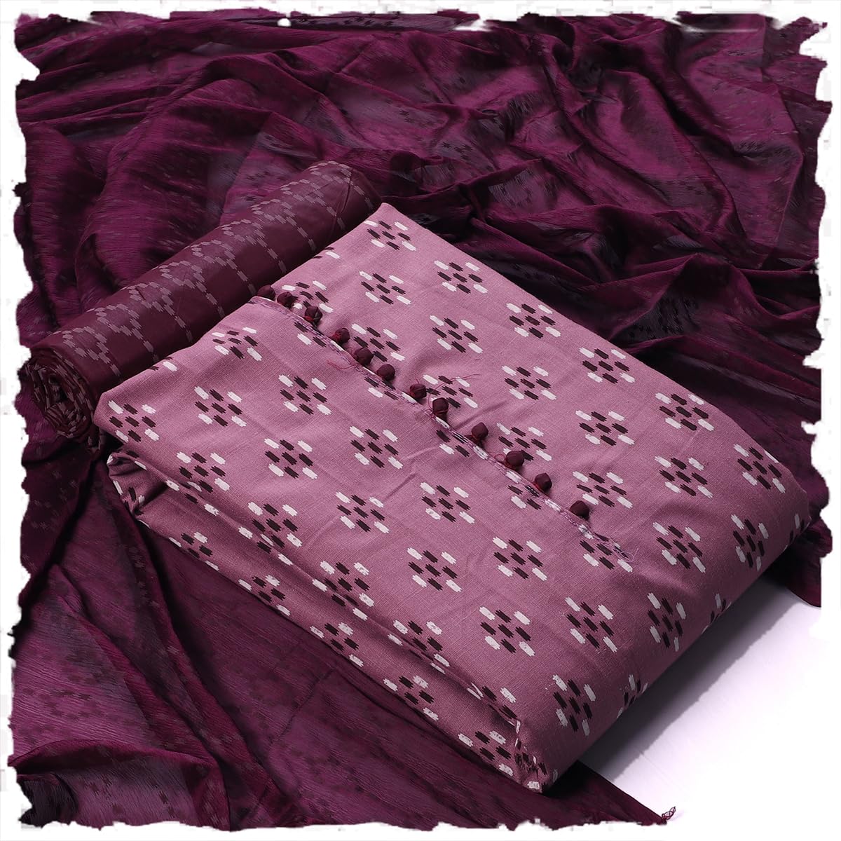 Sun Fashion And Lifestyle Women's Cotton Print Unstitched Salwar Suit Material, 2 Mtr Printed Cotton Salwar, Stylish Chiffon Printed Dupatta (Design 81; Free Size)