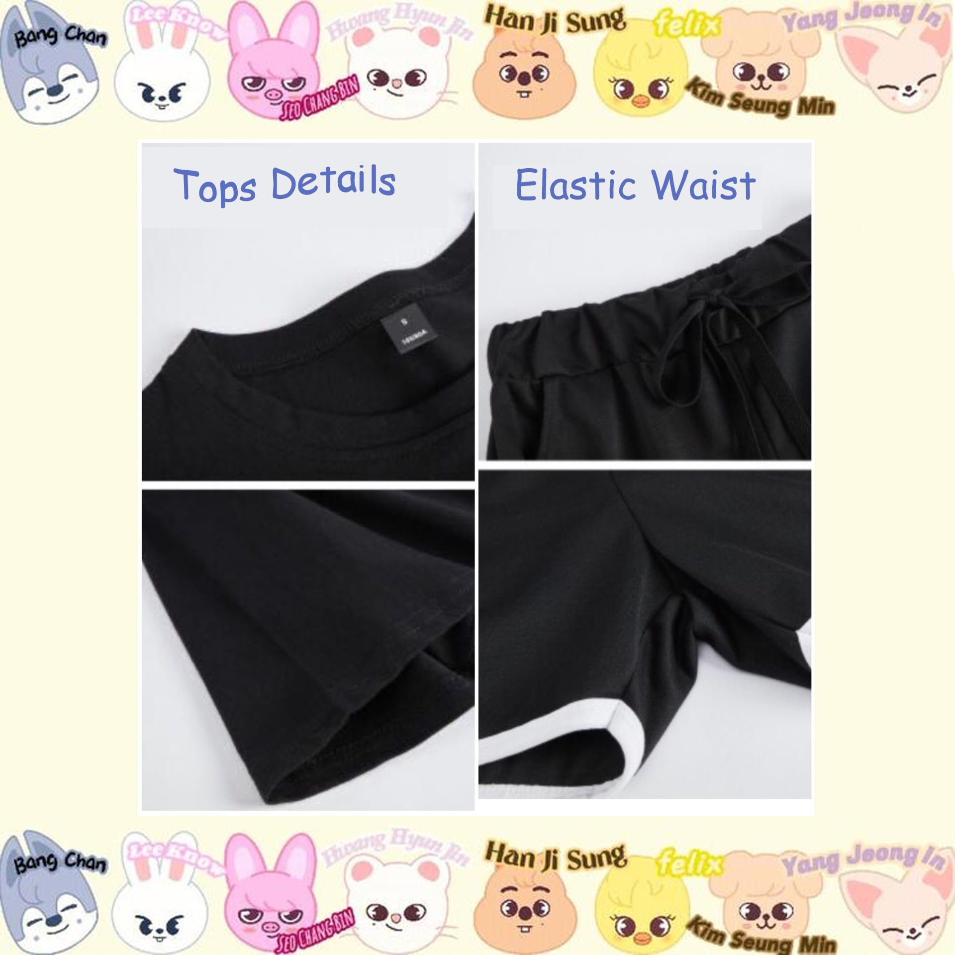 Kpop stray kids camiseta+pantalones cortos conjunto de mujeres 2piezas de manga corta trajes niñas impresión top