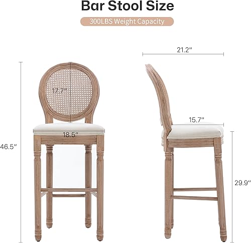 Miniatura 3 de KCC Taburetes de bar de altura de bar, taburetes de bar de madera de campo francés con asientos tapizados, sillas de bar de 29 pulgadas con marco de