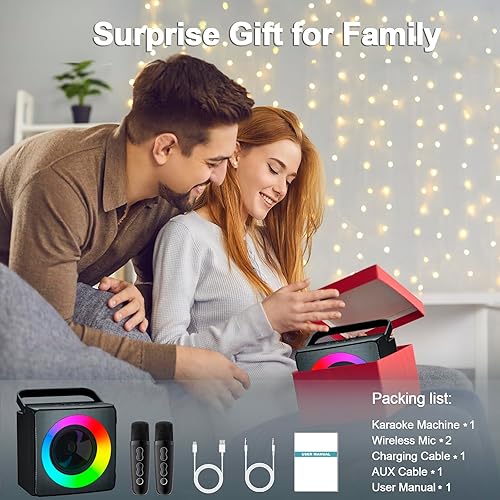 Miniatura 7 de Máquina de karaoke, sistema de karaoke portátil 2024 para niños y adultos, altavoz de karaoke Bluetooth con dos micrófonos inalámbricos y luces