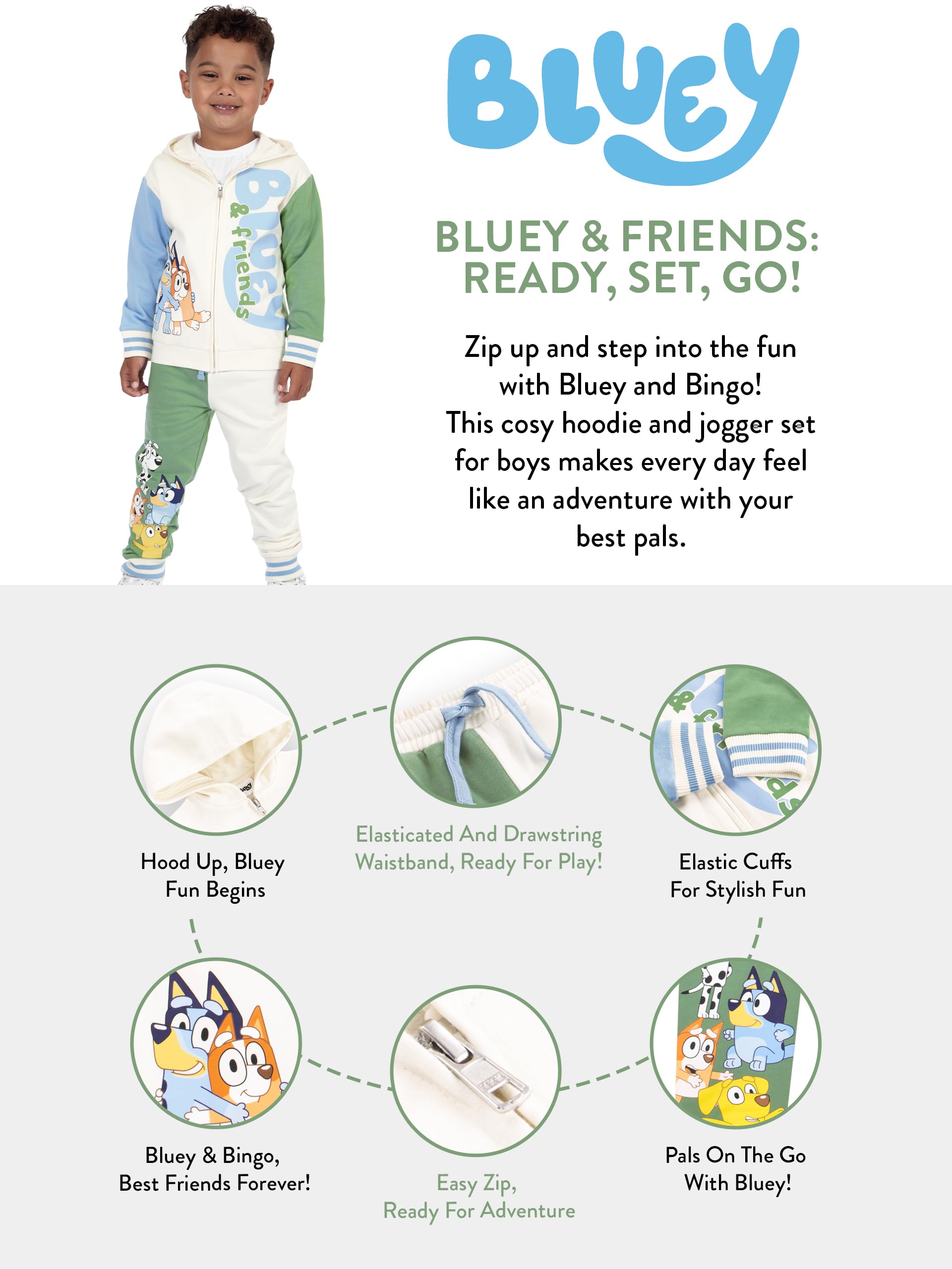 Bluey Ensembles pour garçon | Sweat à capuche et jogging pour garçon | Pull pour enfants | Ensembles pour garçons | Vêtements pour enfants | Crème 18 Mois Et 8 Ans