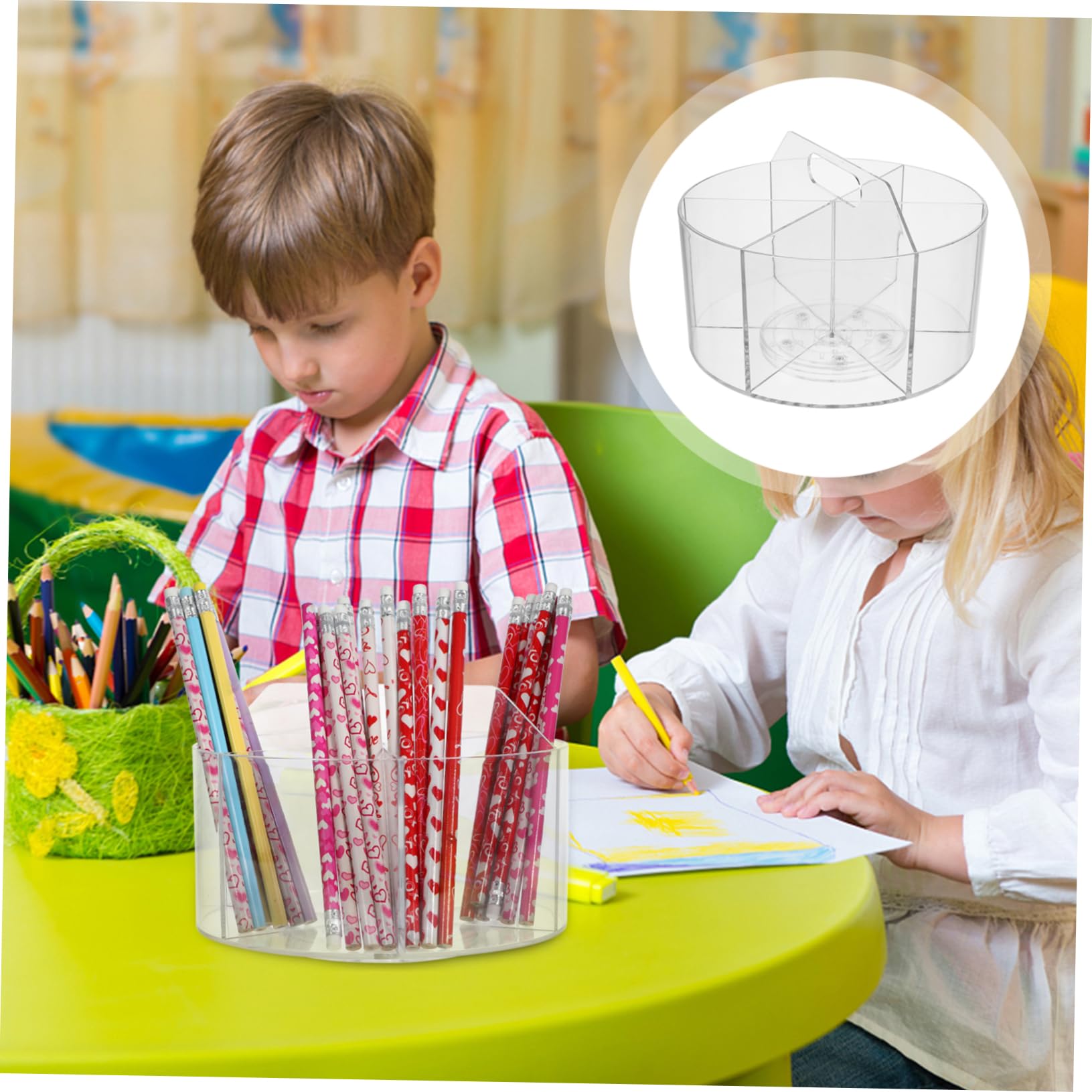Drehbarer Stifte Schreibtisch Organizer aus Acryl 6 Fächer Aufbewahrungsbox für Büro Schule und Künstlerbedarf
