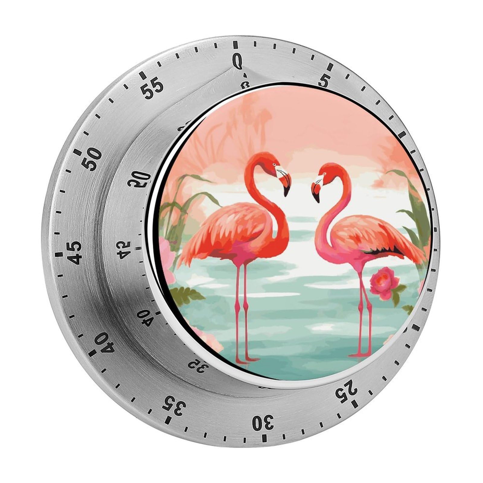 Two Red Flamingos Visual Timer with Loud Alarm 60-Minute Kitchen Timers Exquisite Stainless Steel Body - Mechanical Desk Timer Countdown Clock for Cooking Chef Clock