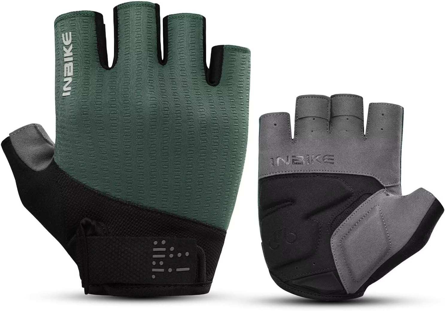 INBIKE Cycling Gloves for Men Women, Shock-Absorbing Memory Gel Padded Road Bike Gloves, Bicycle Breathable Half Finger Touchscreen Reflective Biking Gloves