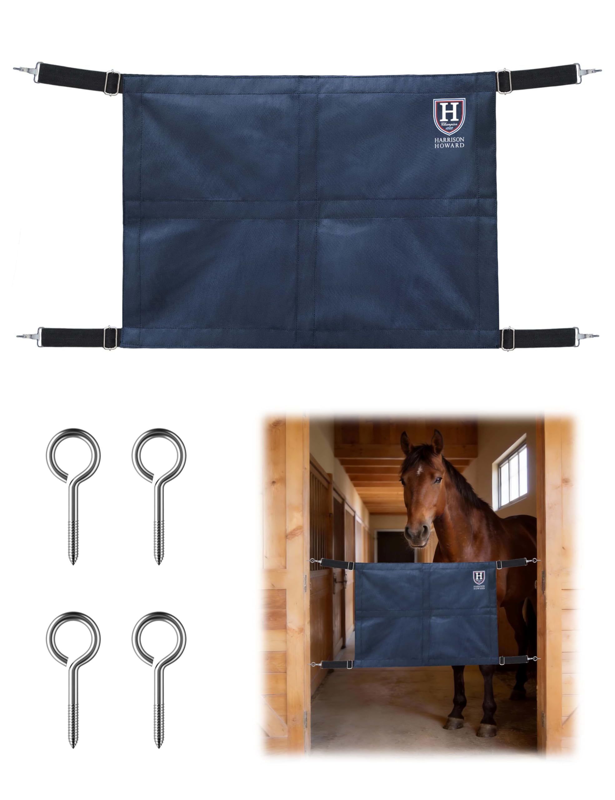 Protector de parada para caballos azul marino Harrison Howard con correas