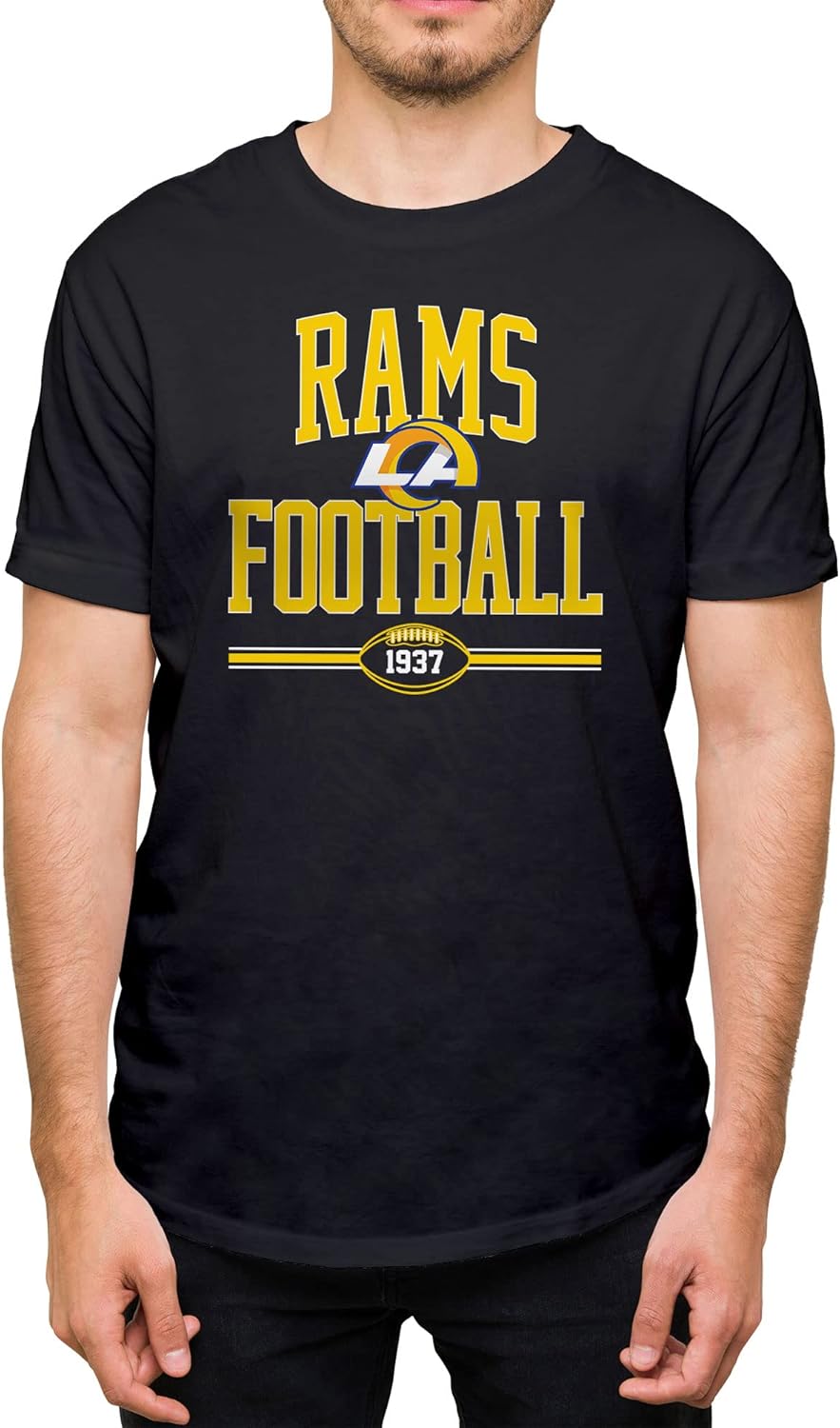 Hybrid Sports NFL - Los Angeles Rams - Football Arch - Men's and Women's Short Sleeve T-Shirt - Size X-Large Los Angeles Rams - Black