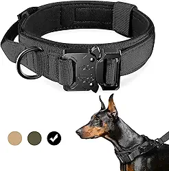 Coleira de Cachorro Tática, Coleira de Nylon para Treinamento Ajustável com Alça de Controle e Fivela de Metal Pesado para Cães Médios e Grandes, Preto(XL/Sem Guia)