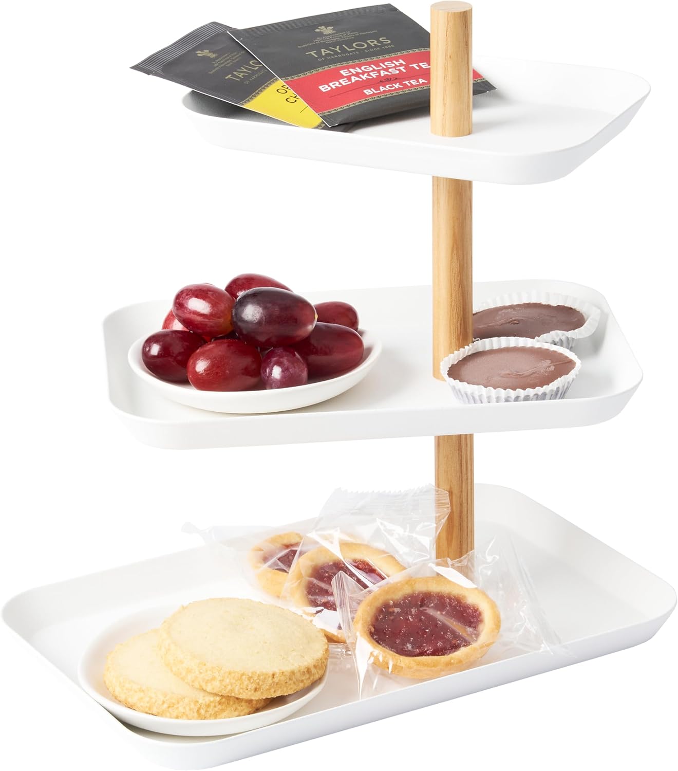 YAMAZAKI Home Rin 3-Tier Accessory Tray - Jewelry Holder & Storage Organizer, Metal With Wooden Accent - Steel