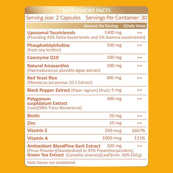Liposomal Tocotrienols Vitamin E 1400mg - High Potency Vitamin E Tocotrienols with Phosphatidylcholine, Astaxanthin 240 Capsules