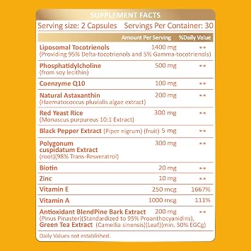 Liposomal Tocotrienols Vitamin E 1400mg - High Potency Vitamin E Tocotrienols with Phosphatidylcholine, Astaxanthin 240 Capsules