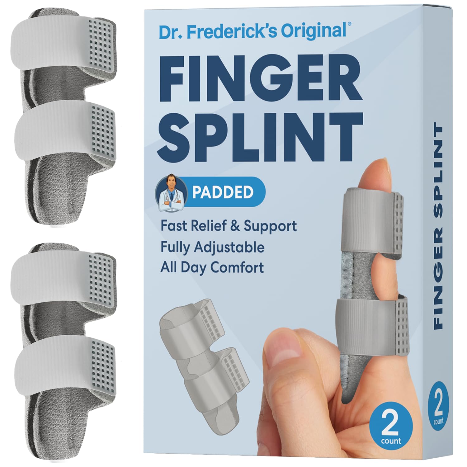 Dr Fredericks Trigger Finger Splint - 2 ct - HSA FSA - Index Middle Ring Fingers - Padded