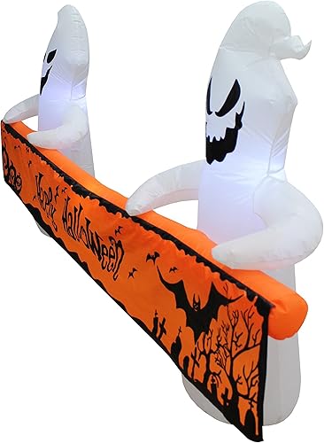 Miniatura 4 de Fantasmas blancos inflables de Halloween de 8 pies de largo con pancarta naranja luces LED decoración de vacaciones al aire libre e interior,