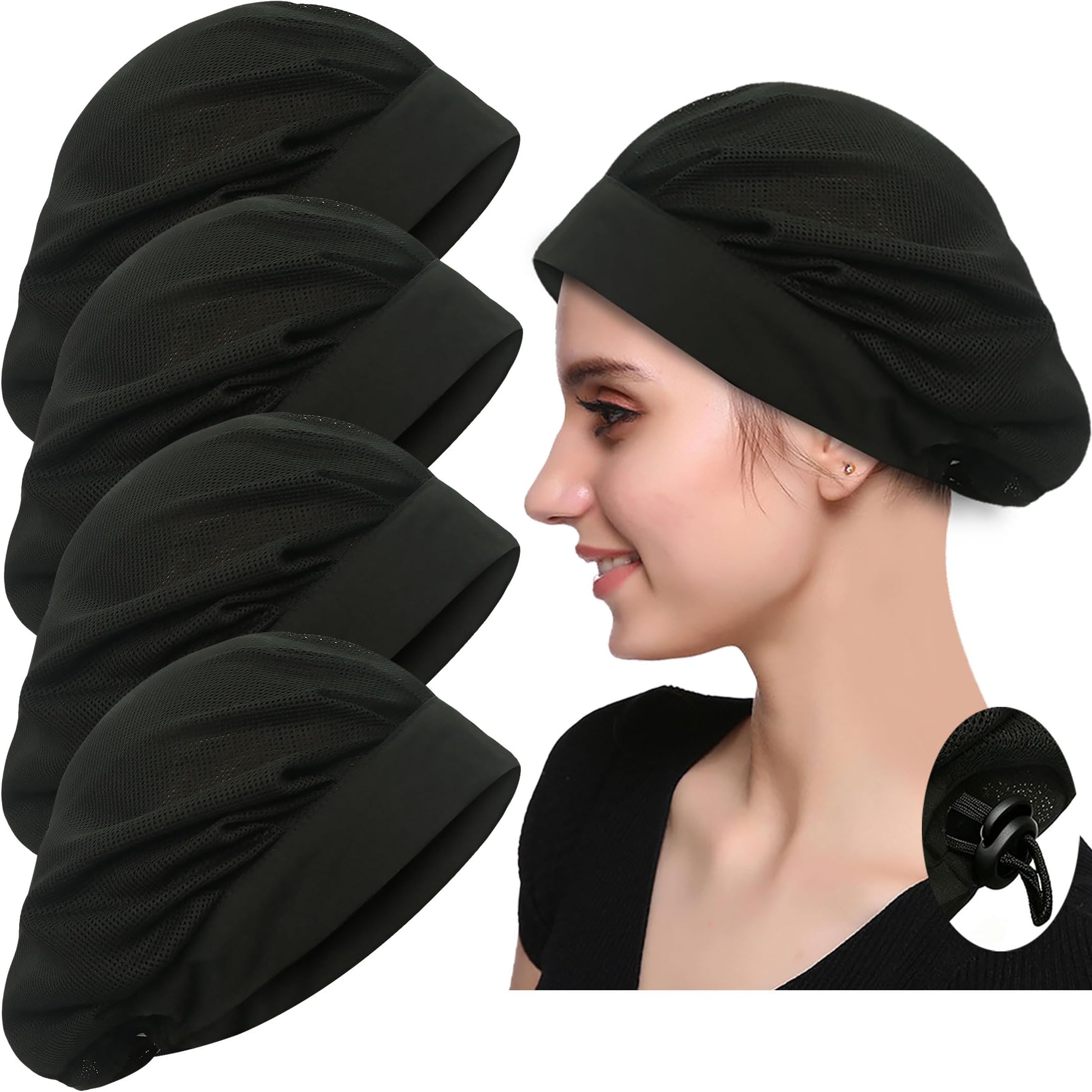 4 or 8 Pack Chef Hat Kitchen Cooking Chef Cap Adjustable Food Service Hair Nets Reusable Washable Mesh Bouffant Beanie