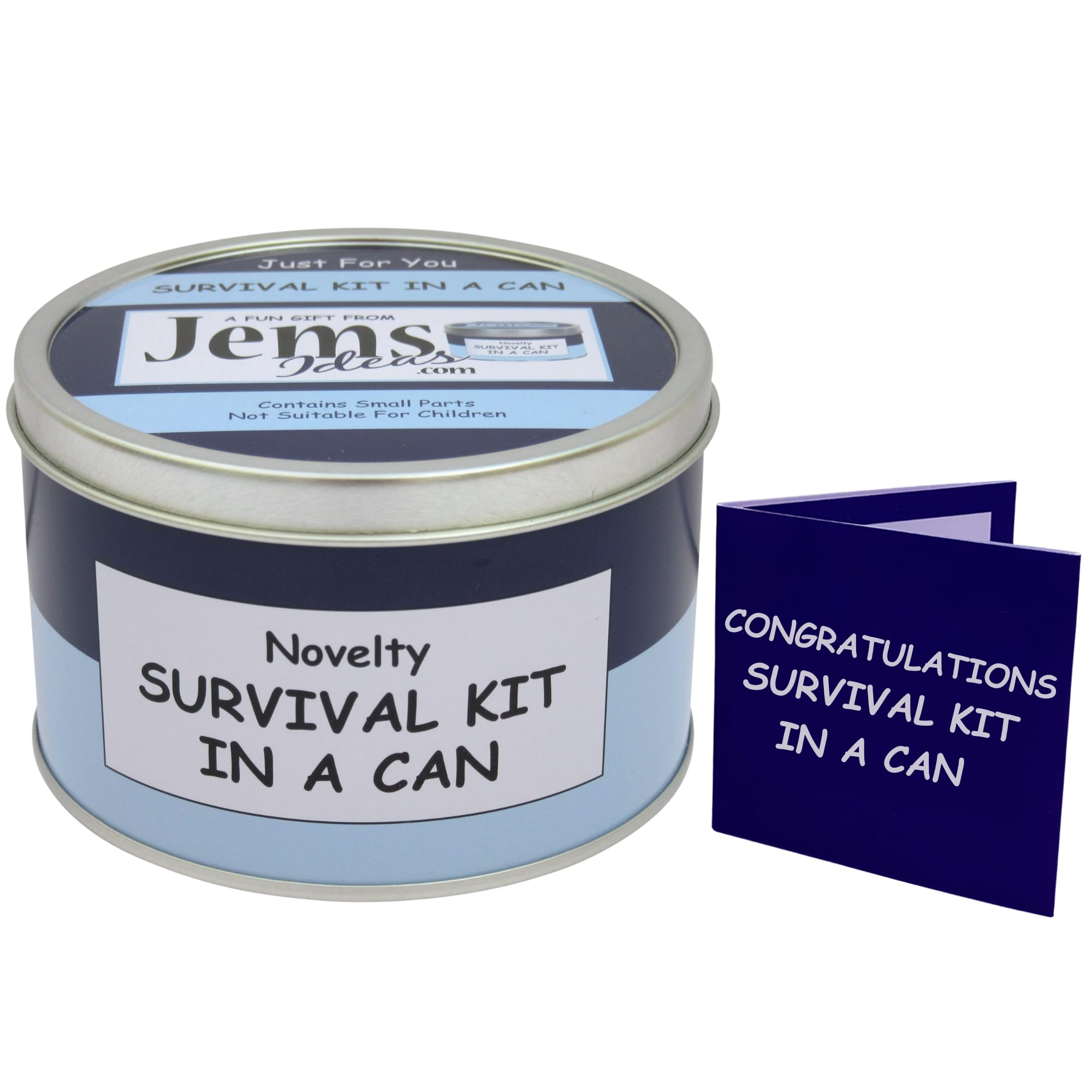 Congratulations Survival Kit In A Can. Novelty Fun Well Done Gift & Card College/Exams/University/Test/School/Student/Passing/Pass/Driving Test New Job Gifts (Blue/Navy)