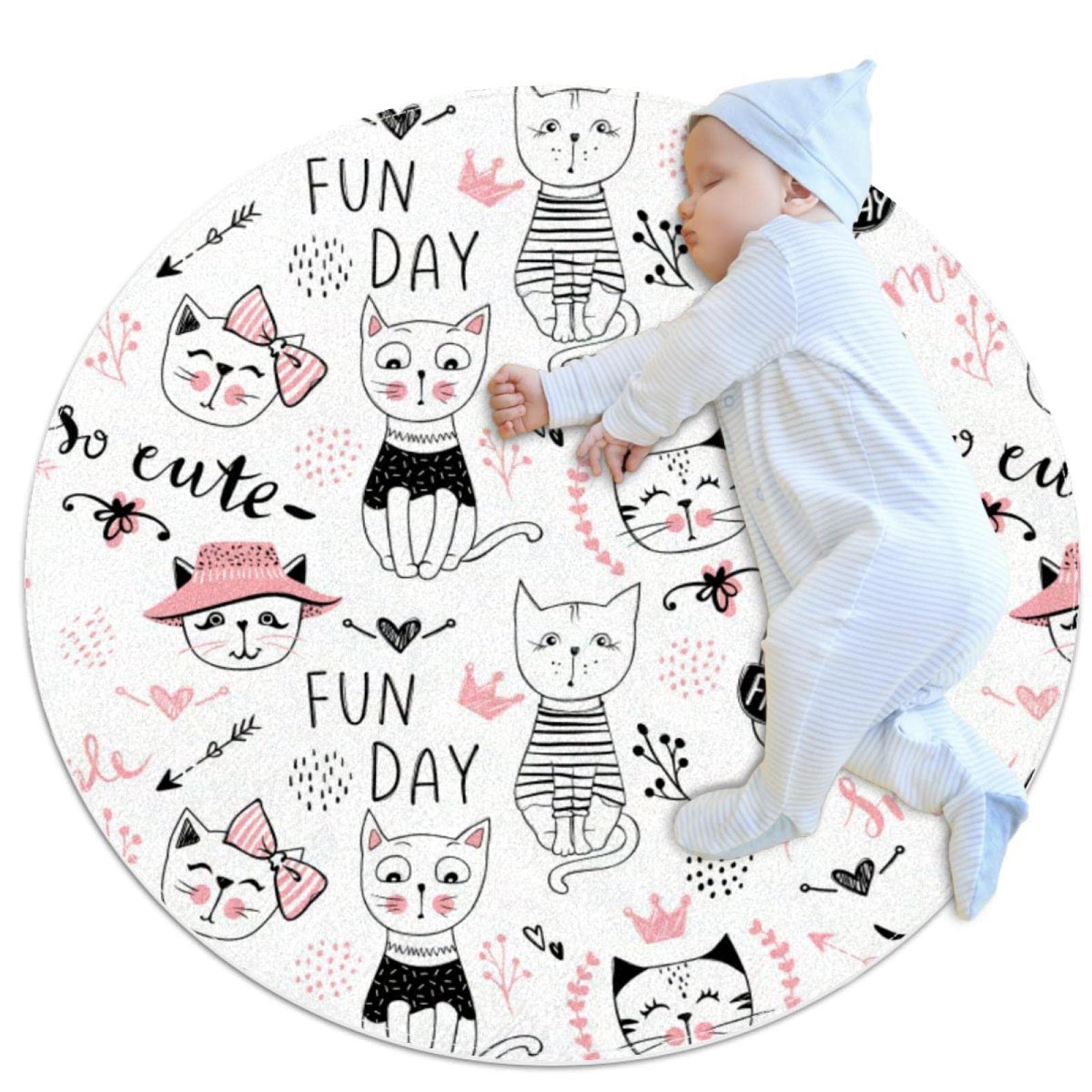 Tapis de salle de bain antidérapant rond 1m motif chats mignons pour chambre