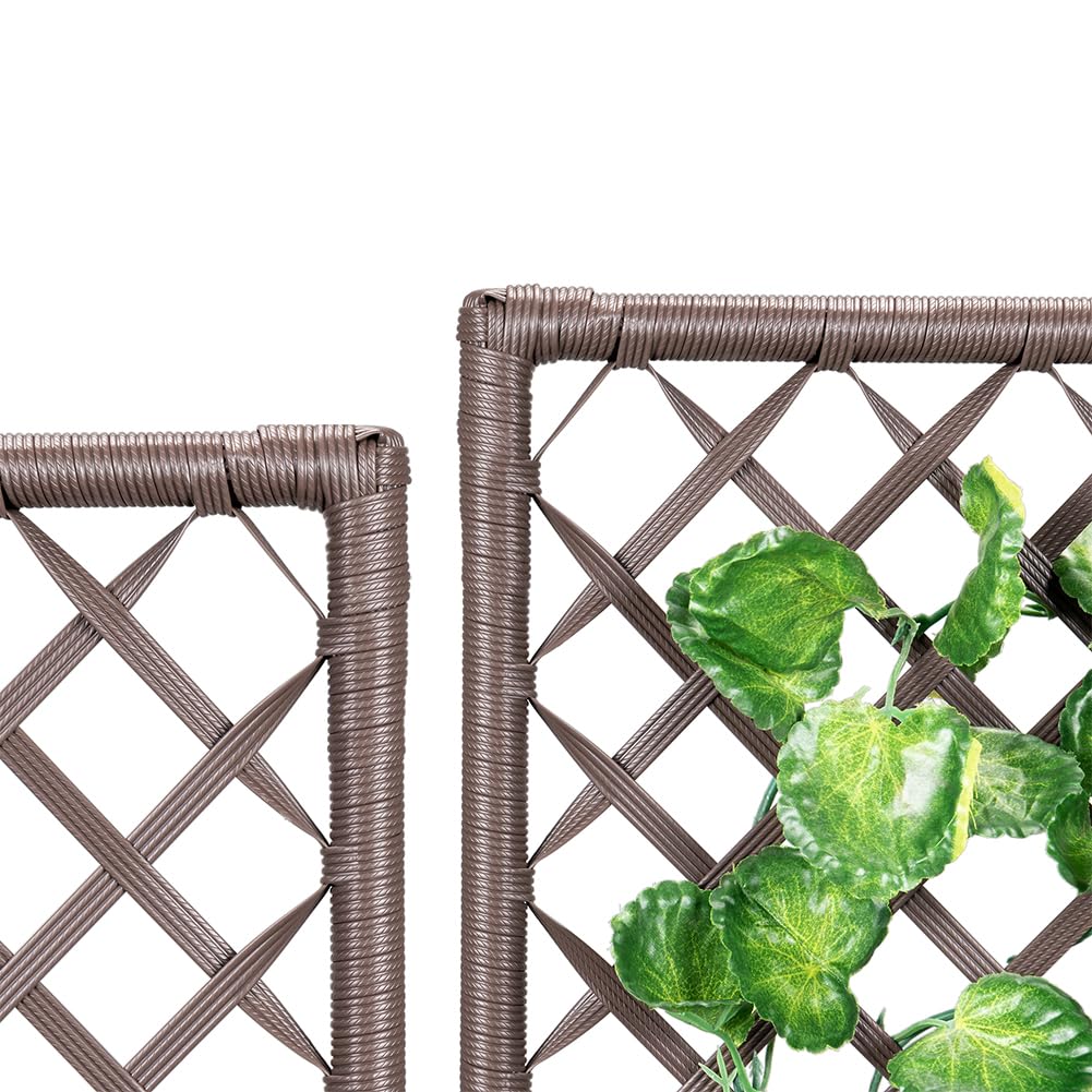 BAKAJI Fioriera da esterno con spalliera in polyrattan, 3 Vasi Removibili Contenitori per Piante, Traliccio da Esterno con grigliato ideale x Giardino, Balcone, Terrazzo, Pianta Rampicante (Marrone)