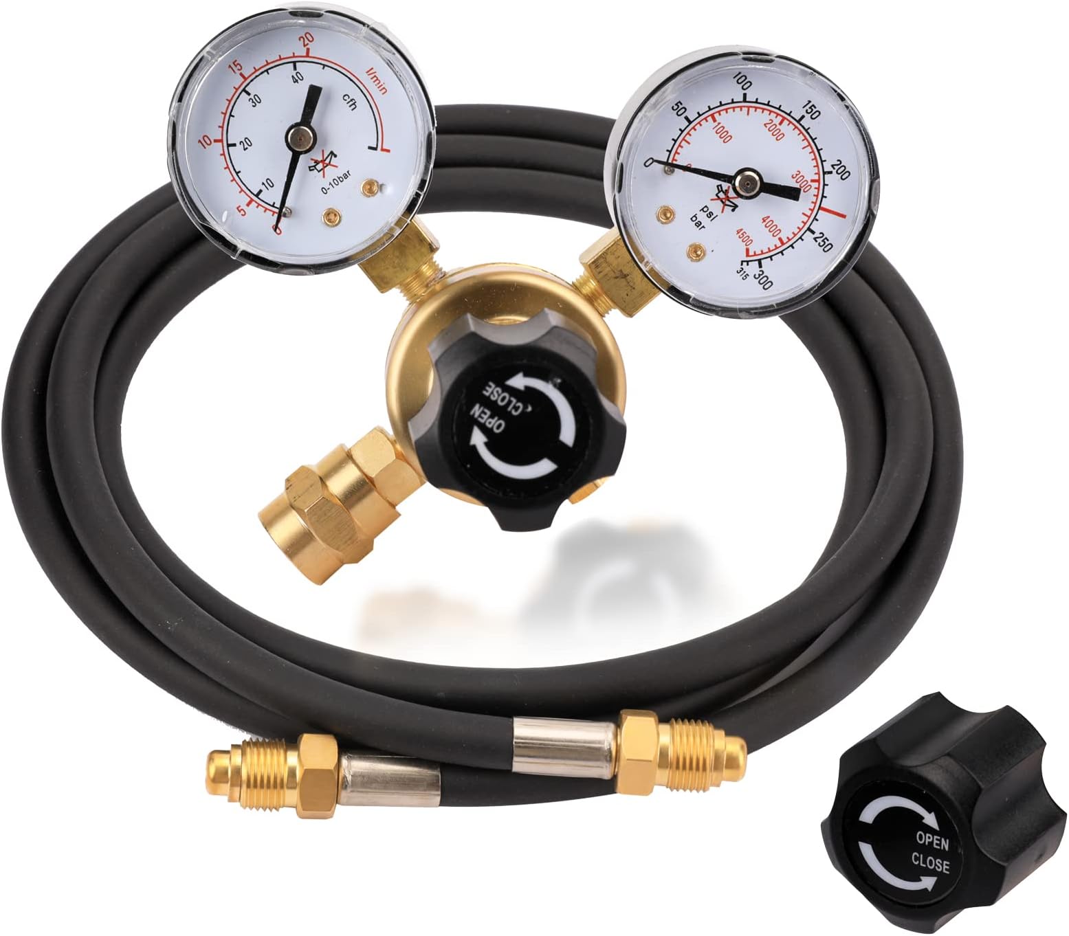 Tutor Auto Argon CO2 Regulator Gauge Welding Gas Regulator with 6.6Ft Gas Hose, CGA580 Inlet Connection, 0-4500PSI/0-10BAR Input Pressure