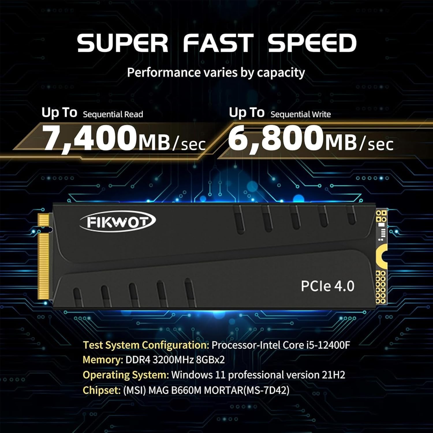 Fikwot FN970 4TB M.2 2280 PCIe Gen4 x4 NVMe 1.4 Internal Solid State Drive with Heatsink - Speeds up to 7,400MB/s, Configure DRAM Cache, Compatible PS5 Internal SSD