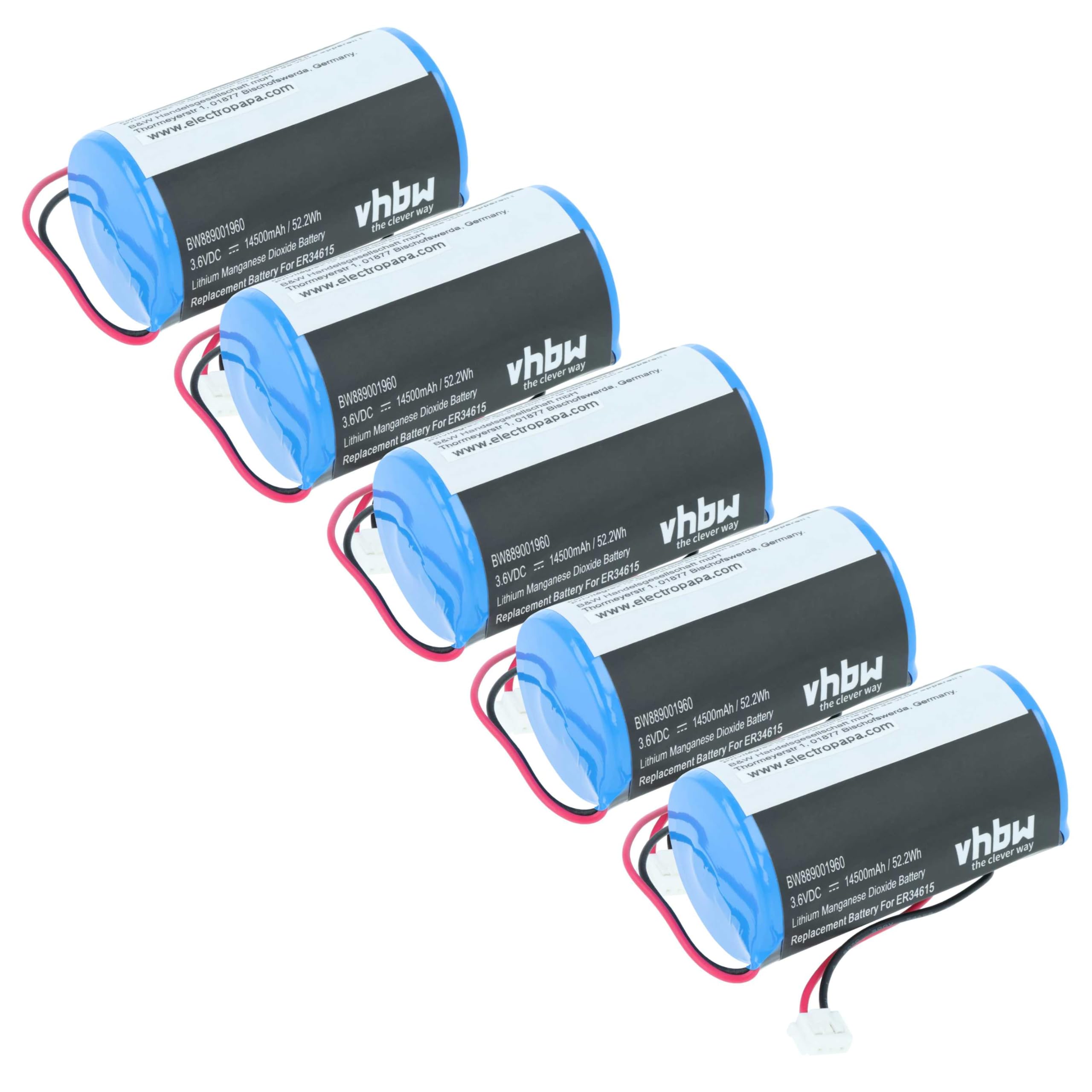 vhbw Bateria wymienna 5X do DSC WT4911BATT do systemu alarmowego, zewnętrzna syrena radiowa (14500mAh, 3,6V, Li-MnO2)
