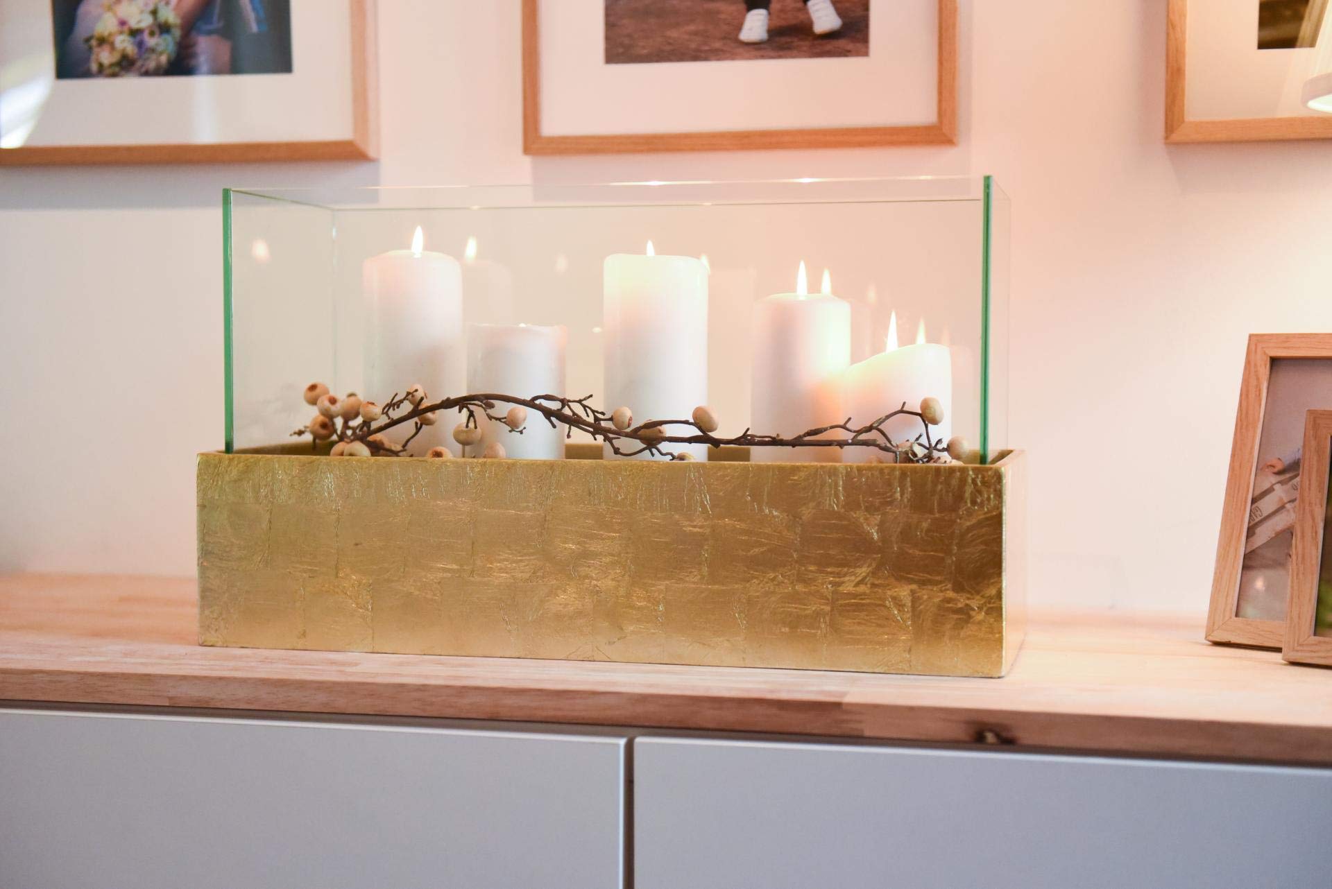 Portacandela decorativo VIVANNO CANDELITO - Rettangolare, oro lucido, 50x20x29
