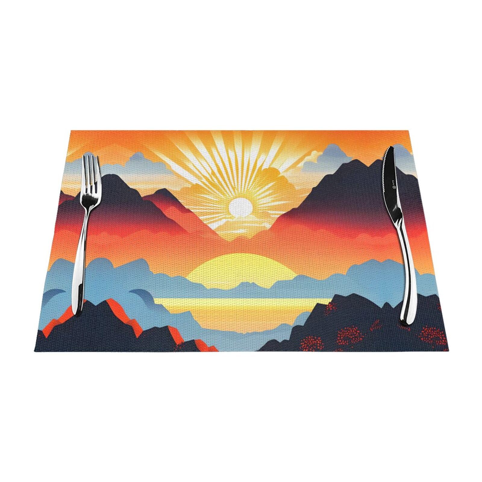 Bright Sunrise 4 Pcs Patterned Woven Placemats are Non-Slip and Heat-Resistant and Complement Any Table