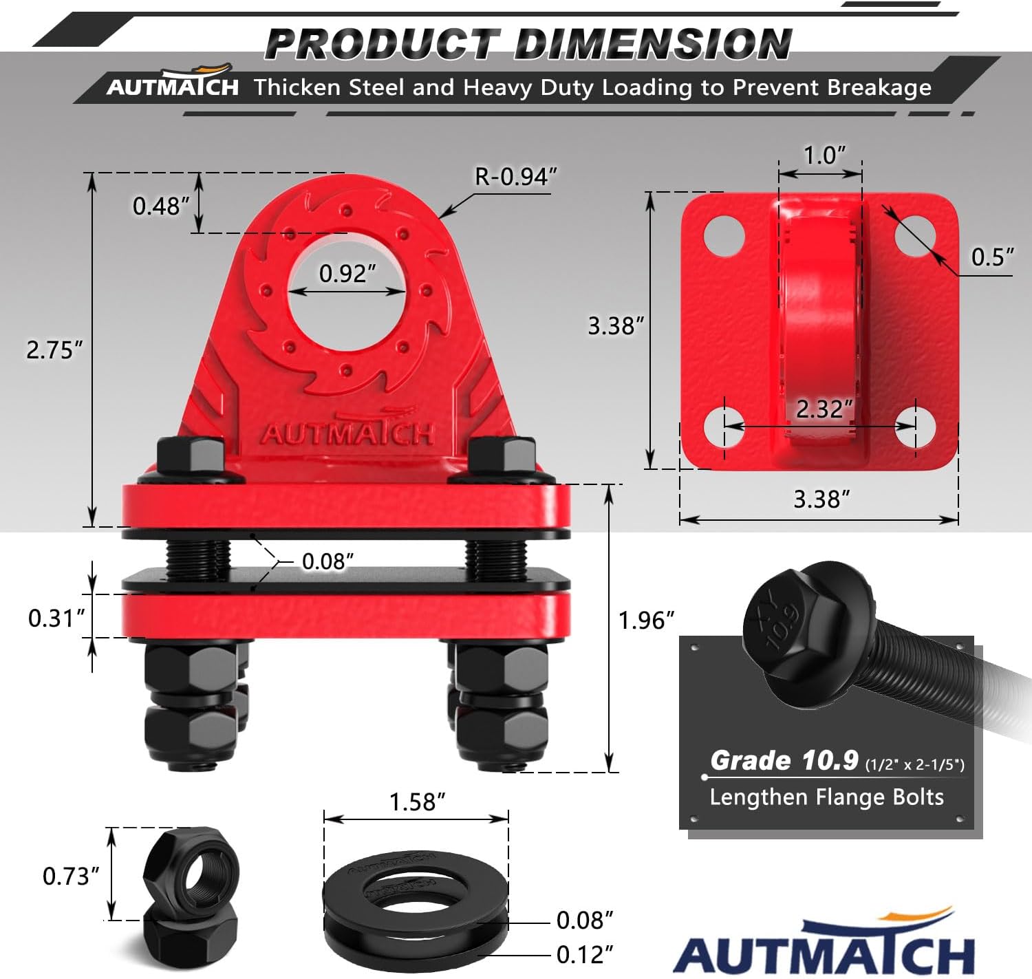 AUTMATCH D-Ring Shackle Mount (2-Pack) - 52,910 lbs (24T) Break Strength
