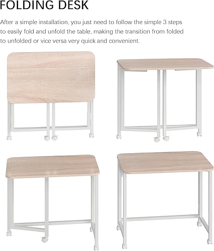 Miniatura 4 de JSB Pequeño escritorio plegable para computadora con bolsa de almacenamiento y gancho para escritura, mesa de trabajo industrial moderna para