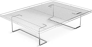 Flip-Free Crispmaster 1st Ever 4-Inch Elevated Roasting & Baking Rack for 360° Heat Stainless Steel Wings, Fries, Chicken, Veggies, Turkey, Roasts, Baking Pan for Oven or Grill 17” x 13”