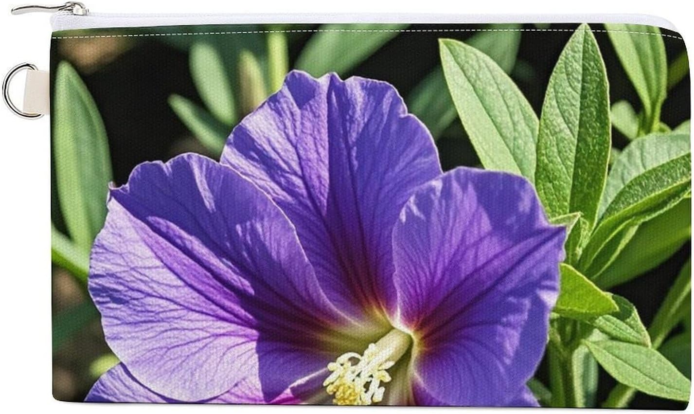 Purple Flower Coin Purse Coin Pouch with Zipper for Men Women Portable Change Wallet Canvas Coin Bag