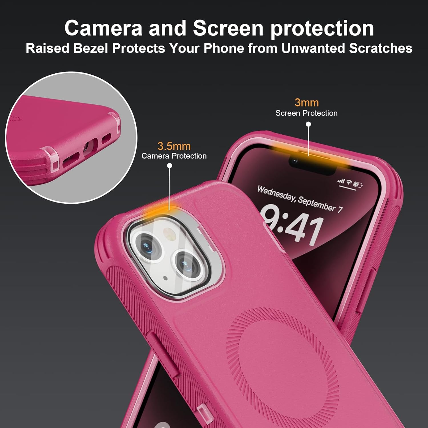 for iPhone 14 Plus Case with Stand & Built-in Camera Cover, MagSafe Compatible, Heavy-Duty Shockproof Protection, Magnetic & Rugged Phone Cover for iPhone 14 Plus 6.7'', Hot-Pink - Image 7