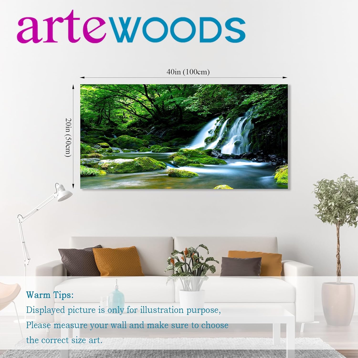Waterfall Wall Art Large Living Room Decorations Landscape Canvas Art Nature Pictures Artwork Contemporary Wall Decor Green Trees Rivers Spring Tropic Forest for Kitchen Office Home Ready to Hang 20" x 40" - Image 8