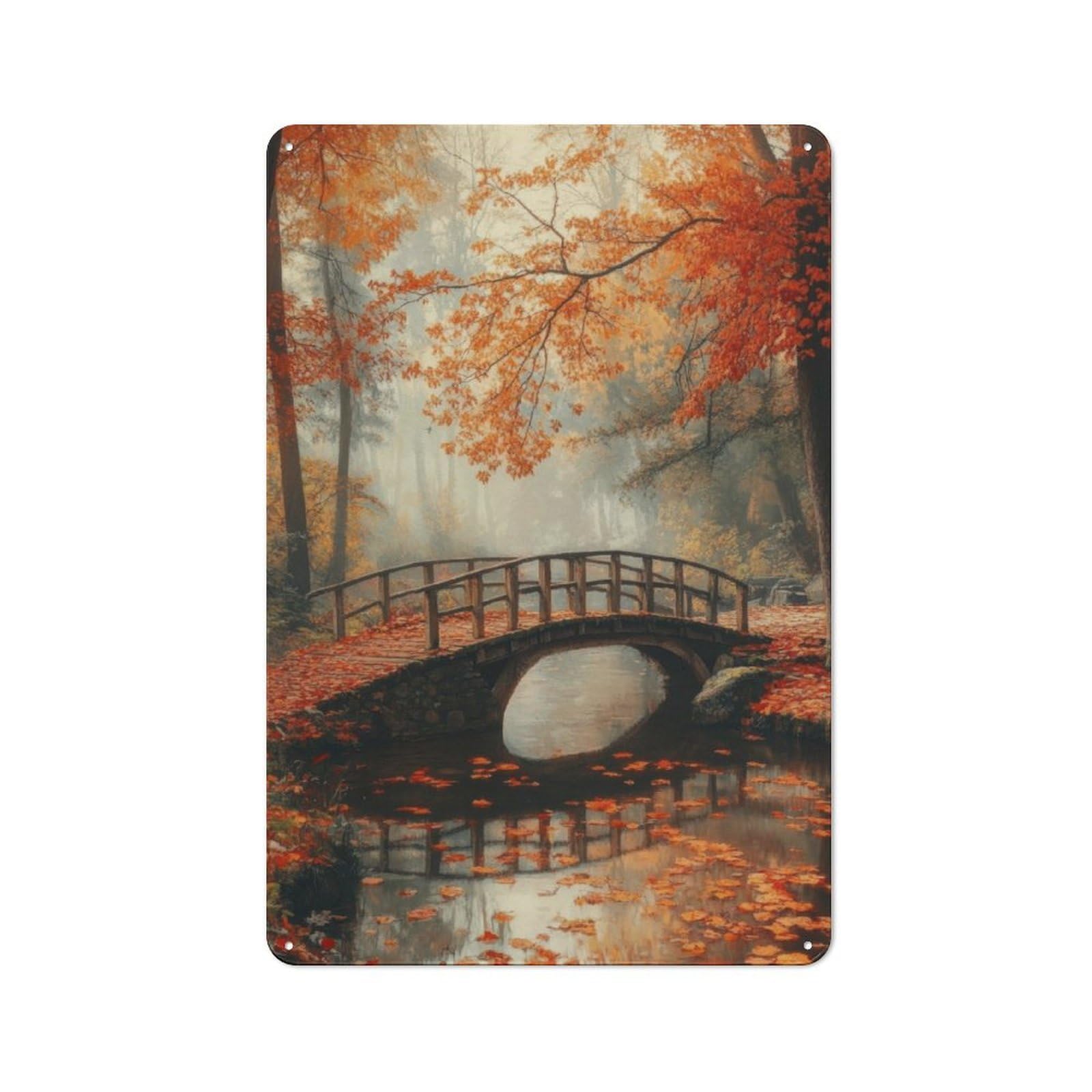 Junmoney Autumn Bridge Vintage Metal Sign 30X20cm For Guest Room Or Hallway, Suited To Guest Room Decorators