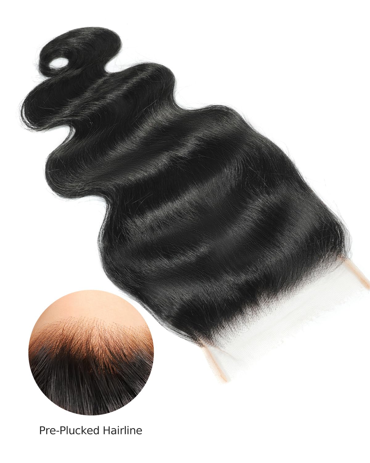 BEEOS #1 Jet Black Body Wave 5x5SKINLIKE Real HD Lace Closure, Pre-Plucked Bleached Knots Human Hair 16 Inch