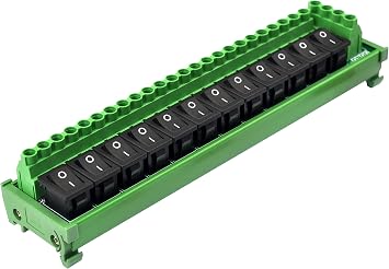 DIN Rail Mount 12 Channel Rocker Switch DC Power Distribution Strip Module