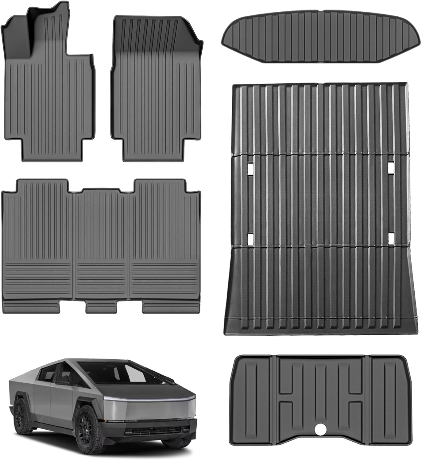 PM Auto Floor Mats Compatible with Tesla Cybertruck 2024-2026 TPE All-Weather 1st & 2nd Row Car Floor Mat Full Set Custom Fit Front and Rear Cargo Trunk Liners Truck Bed Mat Waterproof 6PCS