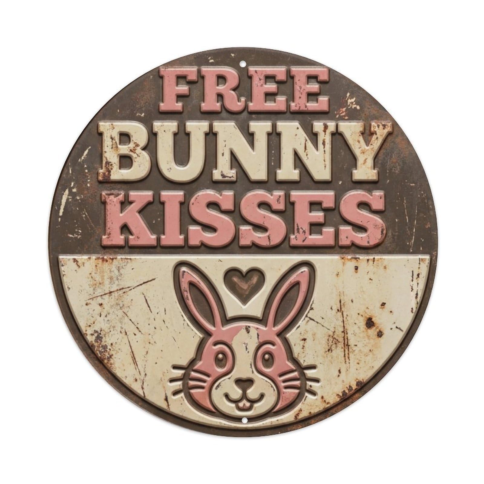 Bunny Kisses Free Display Metal Tin Sign Plaque Wall Decor for Cafe, Club Bar, Office, Home Garden Round Metal Poster 8x8Inch
