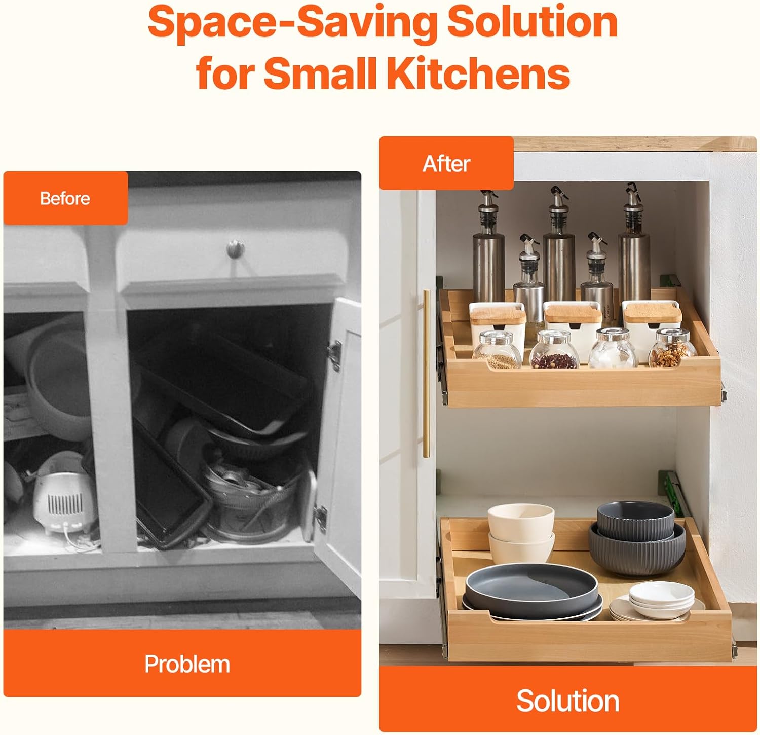 VEVOR Pull Out Cabinet Organizer, 17"W x 21"D Cabinet Drawer, Soft Close Slide out Shelf, Heavy-Duty Sliding Wood Drawer, Bottom and Side Assembly Base Cabinet Organization for Kitchen Pantry Bathroom - Image 4