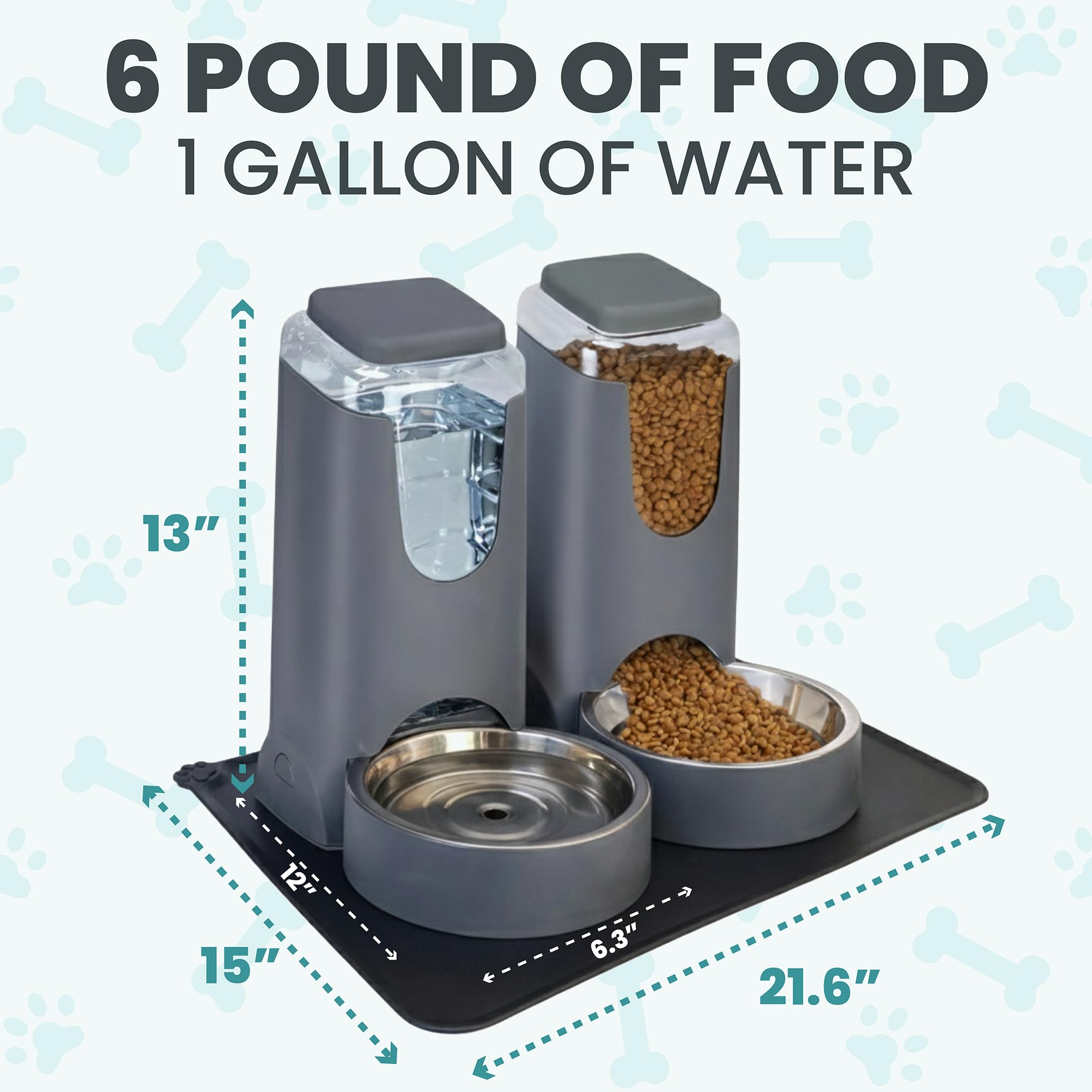 Automatic Cat Feeder 2.8L/4L Water Dispenser Set w/Tray Mat, Gravity Pet Feeder, Large Capacity Non-Spill Cat Water & Food Stainless Steel Bowls, Water Dispenser for Feeding Cats & Dog - image 4