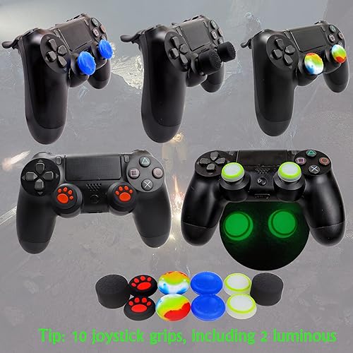 Miniatura 4 de Funda de silicona para controlador PS4, 2 fundas antideslizantes con 10 empuñaduras de joystick, 2 pares L2 R2, 4 piezas de barra de luz LED para