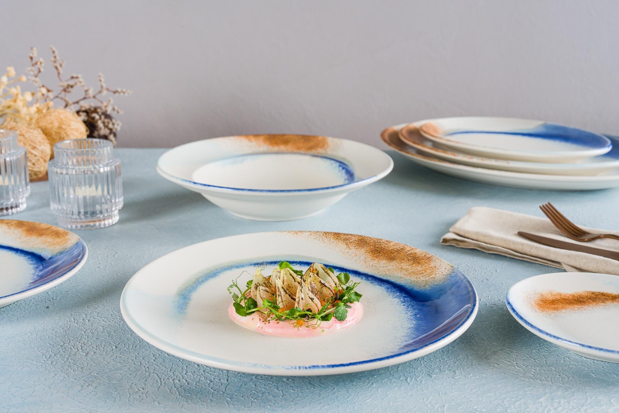 Bonna Assiette à dîner - Kymen - Porcelaine - 25 cm - lot de 6