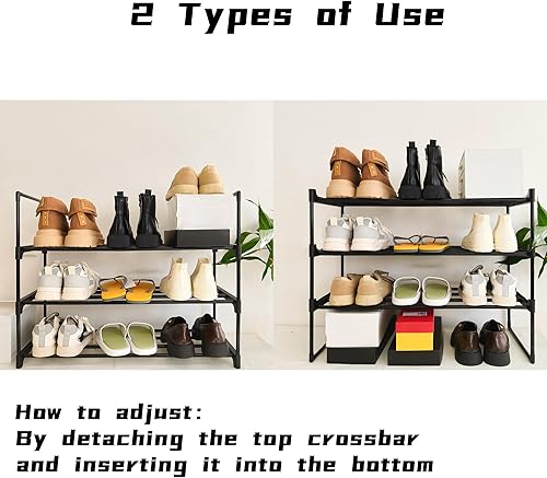 Miniatura 6 de Organizador de zapatos, estante de almacenamiento de zapatos reversible de metal de 3 niveles que ahorra espacio, para entrada, armario, puerta