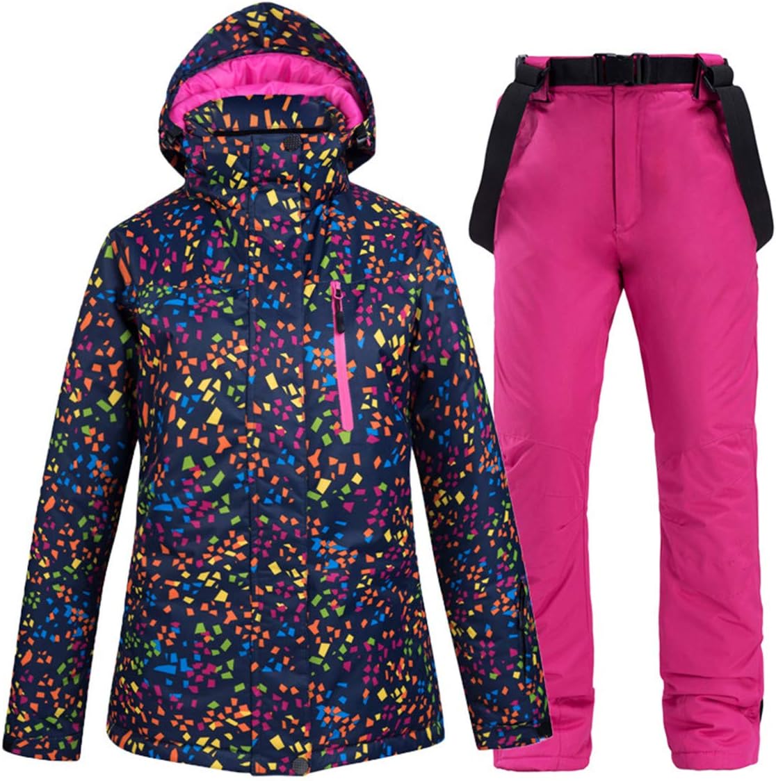Women's 2 Pcs Outdoor Mountain Sweety Ski Jacket Windproof Waterproof Snow Snowboard Coat with Ski Bib Pants Set