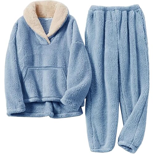 COZYPOIN Women's Fluffy Pajamas Set 2 Piece Soft Fleece Pjs Pullover Pants Loose Plush Sleepwear Warm Fuzzy Loungewear