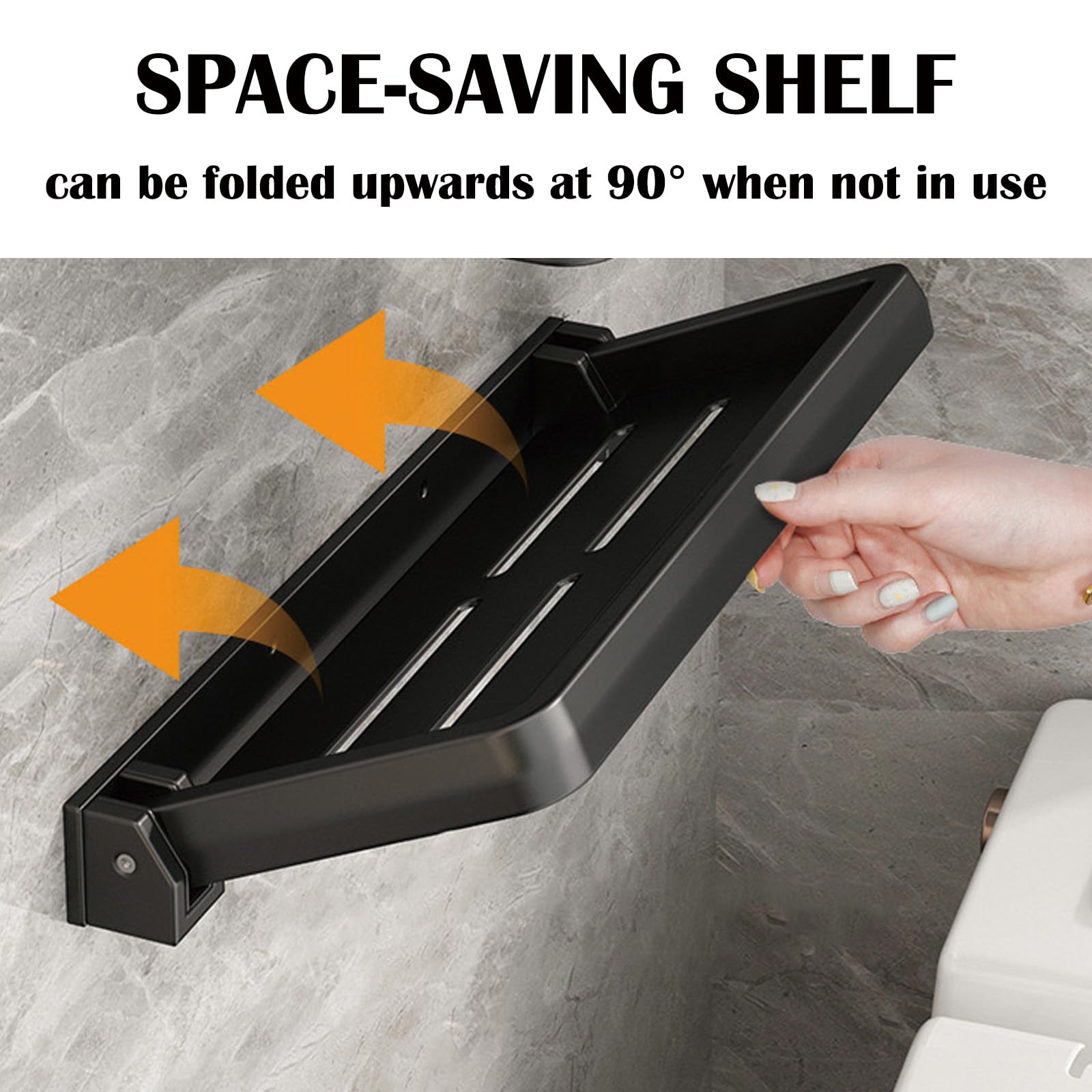 2pcs Bathroom Shelves Wall Mounted Foldable Shlf for Bathroom 12inch Waterproof Metal Shower Shelf Rack for Laundry Toilet Room Wall Organizer, Black